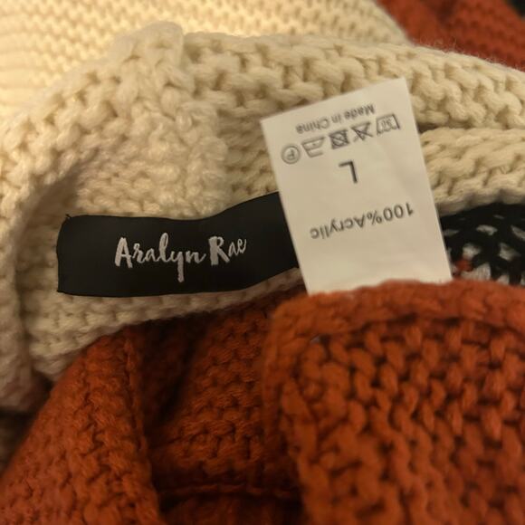 Sweater Cowl Neck SZ LG Multi Knit and Colors Cheetah Chunky Eclectic Aralyn Rae - Picture 8 of 9